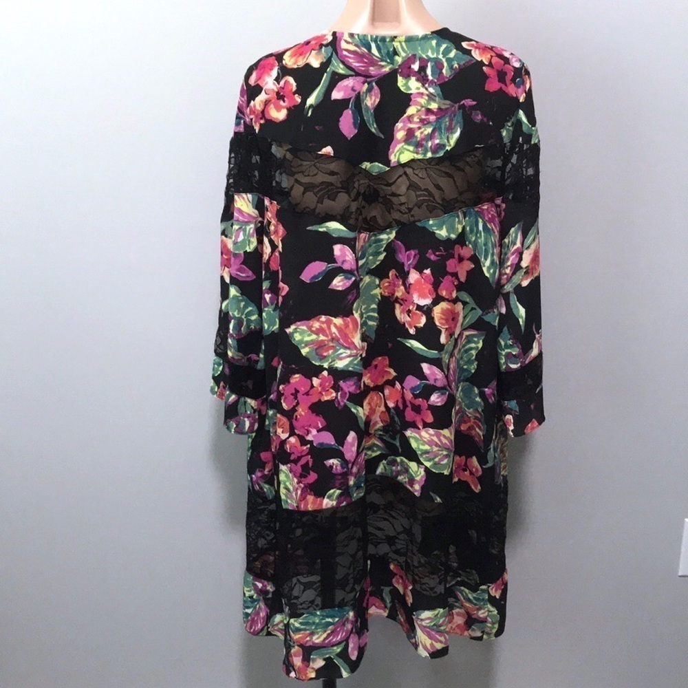 Cato 1946 Floral Lace Kimono Duster Black Pink XS